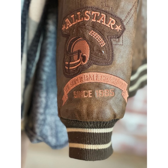 Vintage Leather Super Bowl All Stars Jacket XL NY skyline Fox Football Bare Fox - Picture 6 of 12